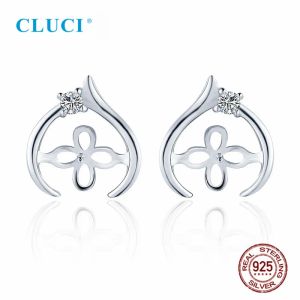 Oorbellen CLUCI 925 Sterling Zilver CZ Hart Parel Stud Oorbellen Bevestigingen voor Vrouwen Eenvoudige Party Bruiloft Parel Oorbellen Sieraden SE171SB