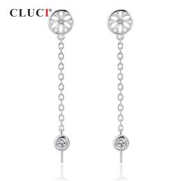 Boucles d'oreilles Cluci Real Silver 925 Zircon Pearl Oreing Mounting For Women Wedding Simple Sterling Silver Bijoux Long Stud Oreillet SE129SB