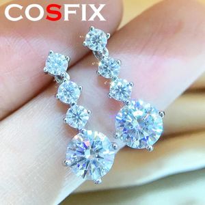 Boucles d'oreilles COSFIX boucles d'oreilles modernes pour femmes 6.5mm véritable Moissanite Dangle Huggie boucles d'oreilles en argent 925 boucles d'oreilles en argent mode bijoux originaux