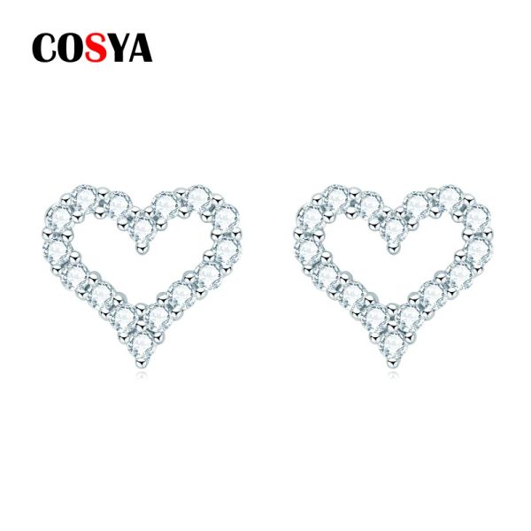 Boucles d'oreilles Cosya 925 argent sterling 2 mm coeur Moisanite Moucles d'oreilles pour les femmes Engagement Sparkling Wedding Party Fine bijoux Cadeaux