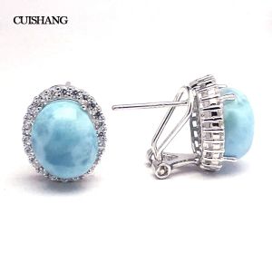 Oorbellen CSJ Natural Blue Larimar Earring Sterling 925 Silver Big Stone 10*12 Wedding Engagement Party For Women Ladies Girls Gift