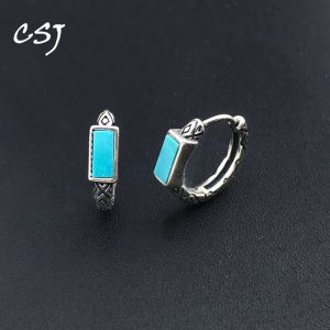 Boucles d'oreilles CSJ Naturel Turquoise Hoop Moucles d'oreilles Sterling 925 Gemone Silver 3 * 6 mm pour les femmes d'anniversaire Bijoux de Noël Gift