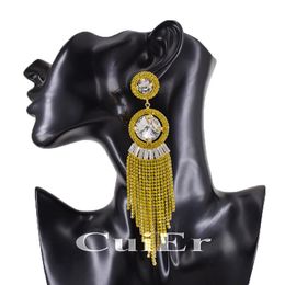 Boucles d'oreilles CuiEr 5.4 "longues boucles d'oreilles surdimensionnées cristaux noirs Drag Queen Pageant gland strass bijoux pour mariage