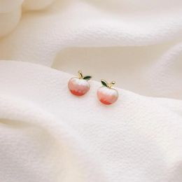 Boucles d'oreilles mignonnes mignonnes rose rose pêche mini pour femmes alliage d'or en alliage d'or