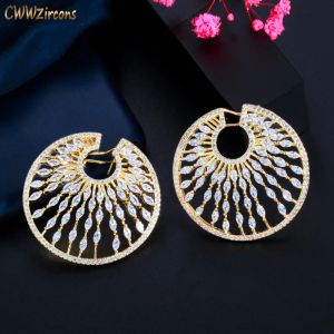 Oorbellen cwwzirconen glanzend vuurwerk witte kubieke zirkonia grote cirkel rond vrouwen bruiloft feest oorbellen trendy gouden kleur sieraden cz851