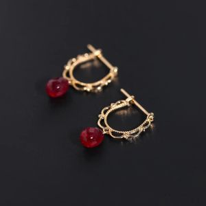 Oorbellen daimi gefacetteerde ruby oorbellen natuurlijke edelstenen echte 18k gouden korte oorbellen fijne sieraden