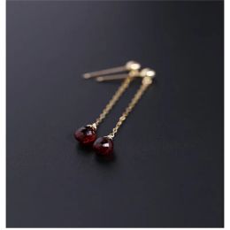 Boucles d'oreilles daimi à facettes d'eau grenat boucles d'oreilles GEMMESTES FEME FEME FEME COMMISSION DE LA LIGNE DE GEM STAILS ROUGE RED-GOLD 14K