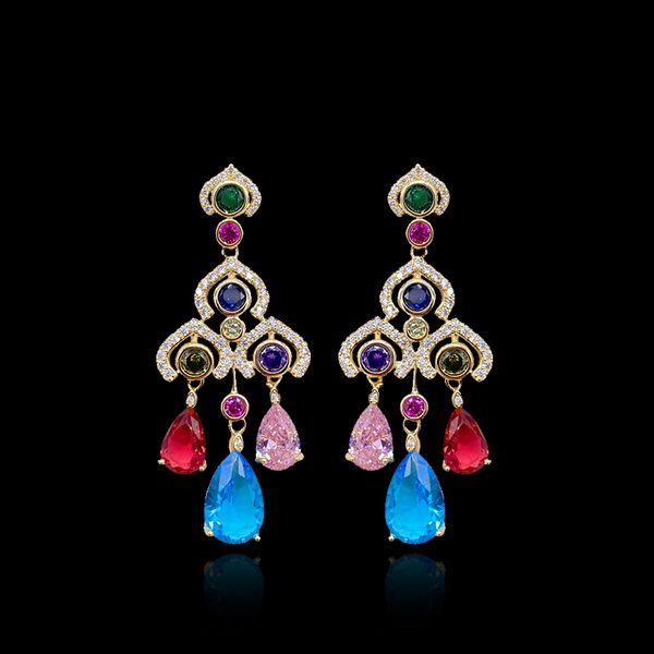 Boucles d'oreilles pendantes Boho pour femmes, mode marocaine, pampilles perlées, zircone cubique scintillante, goutte d'eau, bijoux en cristal coloré