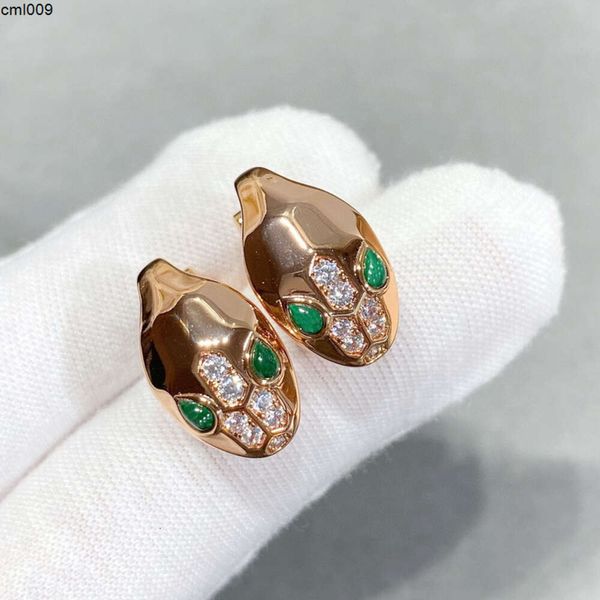 Pendientes Estilo de colección de diseñadores Mujer mujer Lady Sterling Silver Inlay Checa Circón Diamante Diamante Gold Eyes verdes Snake Serpiente Snakelike Ear oreja