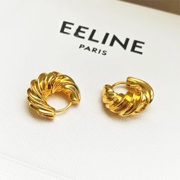 Boucles d'oreilles Designer pour femmes 18 carats d'or plaque à corne torsadé métallique boucle étalon avec boîte à bijoux de fête
