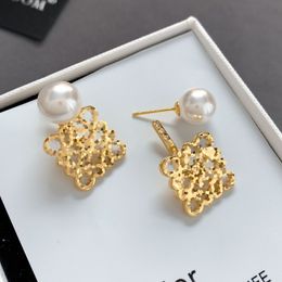 Boucrons concepteur pour femmes 18 km plaque à or carré perles de marque de marque zircon out boucle d'oreille de sculpture avec boîte pour les mariages de fête cadeaux