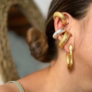 Pendientes Diseñador para mujer Espaldas Acero inoxidable Gran tamaño Chunky Círculo redondo Clip de oreja Mujeres Chapado en oro Piel de serpiente Puño Grueso Earclips Joyería