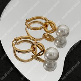 Boucles d'oreilles Designer Pour Femmes Or Hoops Boucles D'oreilles De Luxe Marque Double Lettres De Mode Perle Boucles D'oreilles Bijoux Orecchini Designers Bijoux