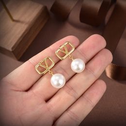 Boucles d'oreilles Designer pour femmes Stud coeur forme perle cristal or Double V lettre S Sier bijoux classique 1594123