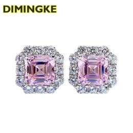 Boucles d'oreilles Dimingke S925 Silver Ear Stud 2ct Pink Yellow High Carbon Diamond Women's Premium Jewelry Wedding Party Anniversary Giftary