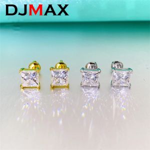 Boucles d'oreilles djmax 0.44ct Princess Cut Moisanite Mois de goujon pour femmes Original 925 Boucles d'oreilles Moisanite Silver Silver NEW 2023