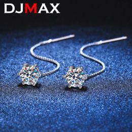 Boucles d'oreilles DJMAX S925 plaqué argent Sterling Pt950 0.5/1CT Moissanite fil d'oreille boucle d'oreille classique Six griffes D couleur VVS1 Stud bijoux fins