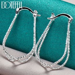 Oorbellen DOTEFFIL 925 Sterling Silver Double Line Cross Hoop Earring voor vrouw Lady Beste cadeau mode charme bruiloft sieraden