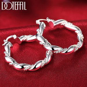 Oorbellen DOTEFFIL 925 Sterling Silver Twisted Rope Round Round Hoop Earring Woman Party Geschenk Mode Mode Bruiloft Betrokkenheid Sieraden