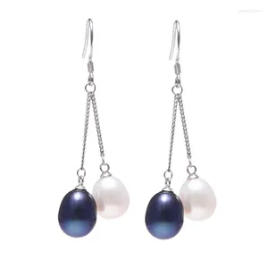 Boucles d'oreilles Double bleu et blanc, véritable eau douce, belle goutte d'eau en argent Sterling 925 pour femmes, bijoux fins de mariage