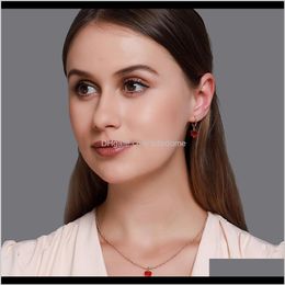 Boucles d'oreilles livraison directe 2021 ensembles de bijoux coeur rouge cristal pendentif couleur or plaqué chaîne en métal pour les femmes fête de mariage boucle d'oreille collier 5