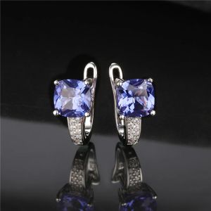Boucles d'oreilles Dy 925 Silver Silver Merme d'oreille Tanzanite Sky Bleu Gemone Clip d'oreille pour femmes Nano Stone Banquet de luxe