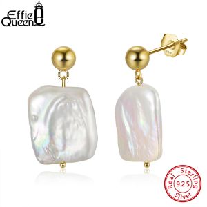 Oorbellen Effie Queen Retro Chic Barok Zoetwaterparel Oorbel 925 Zilver 14K Vergulde Gekweekte Parel Oorbel Stud voor Dames GPE06