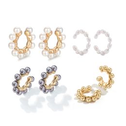 Boucles d'oreilles élégantes perles d'oreille pour femmes pour femmes Boucles d'oreilles de cercle noir blanc tendance femelle sans perforation bijoux