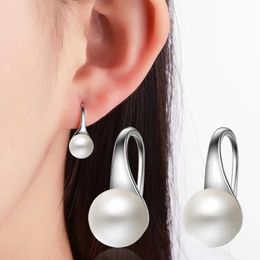 Boucles d'oreilles Élégante aiguille en argent grandes boucles d'oreilles en perles d'eau douce claires boucles d'oreilles rondes en perles sterling bijoux boucles d'oreilles classiques pour les femmes 230831