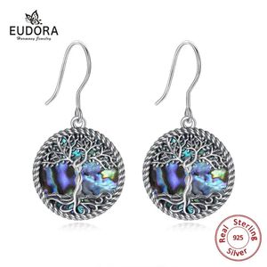 Boucles d'oreilles Eudora 100% 925 argent Sterling bleu arbre de vie goutte boucle d'oreille nacre femmes mode boucles d'oreilles bijoux cadeau pour fille