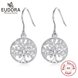 Boucles d'oreilles Eudora 100% 925 argent Sterling arbre de vie boucle d'oreille avec AAA Zircon femmes mode boucles d'oreilles bijoux cadeau pour fille CYE092