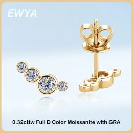 Oorbellen ewya real 0.32cttw d kleur ronde volledige moissanite stud oorbellen voor vrouwen S925 Sterling Silver 4stone All Diamond Party Earring