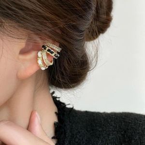 Boucles d'oreilles mode double couche enveloppée torsion zircon oreille coiffe vintage en cuir oreillettes fausse boucle d'oreille perçante pour femmes bijoux de mode cadeaux