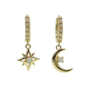 Oorbellen mode goud vermeil sieraden 925 Sterling Silver Opal Moon Star Charm Hoop Earring voor vrouwen