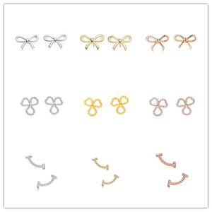 Pendientes, diseñador de marca de joyería de moda T Pendientes, arco, trébol clásico de estilo minimalista, brazalete de encanto neutral femenino, mejor regalo