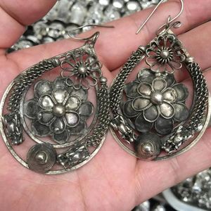 Oorbellen Mode-sieraden Gratis verzending charmante china Miao zilveren snijwerk tribal oorbellen