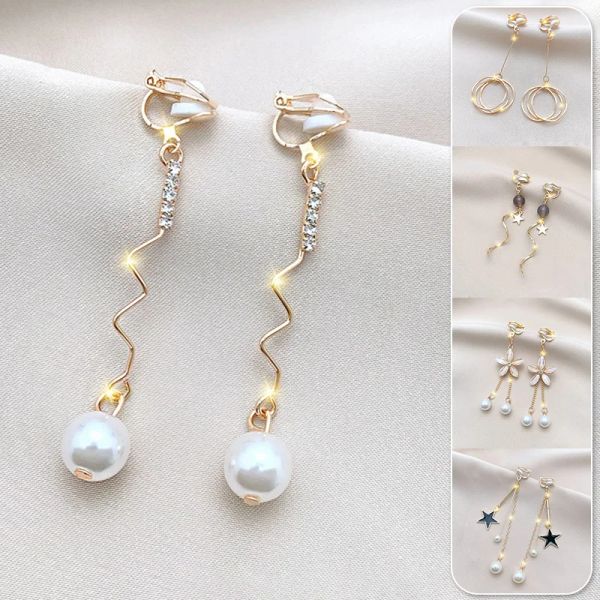 Boucles d'oreilles Fashion Long Picheau Clipt-oreilles Boucles d'oreilles sans trous d'oreille Femme Femelle Korean Corée mignonne Sakura Clip de fleur sur boucles d'oreilles bijoux d'oreille