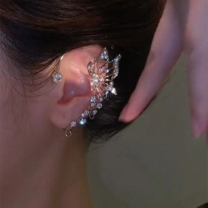 Oorbellen Mode Sparkling Crystal Elf Butterfly Ear Cuff zonder piercing clip oorbellen Elegante oorclip voor vrouwen prachtige oorscholken