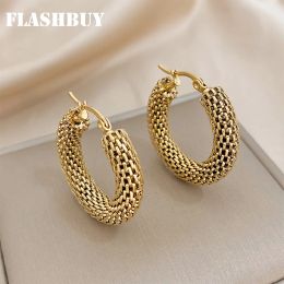 Boucles d'oreilles flashbuy en acier inoxydable couleur or couleurs géométriques en maille en métal boucles d'oreilles pour les femmes filles nouvelles tendances bijoux oreille