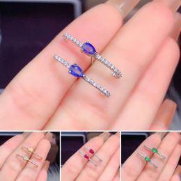Boucles d'oreilles fs Natural 3 * 5 Sapphire / Emerald / Opal Gemstone Oreing Boucles S925 Pure Silver Fashion Fine Charm de charme