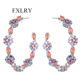 Boucles d'oreilles FXLRY boucles d'oreilles pavées de Zircon cubique multicolore AAA pour femmes boucles d'oreilles demi-rondes bijoux de mode de mariage