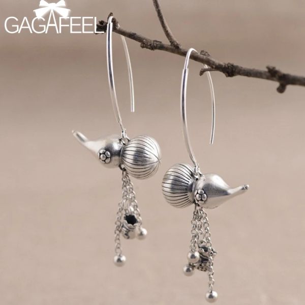 Boucles d'oreilles Gagafeel Real 925 Gourd Sterling Gourd Tassel Boutiques d'oreilles généreuses pour les femmes Art Fashion ethnique Fine bijoux