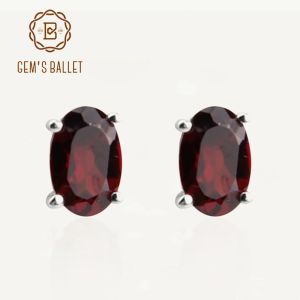 Pendientes GEM'S BALLET Pendientes de plata de ley 925 auténtica, pendientes de tuerca de granate ovalados naturales, joyería fina de piedras preciosas simples para regalo de mujer