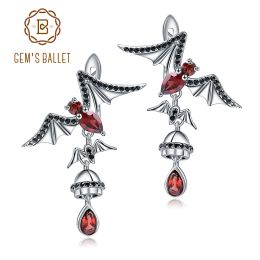 Boucles d'oreilles Boules d'oreilles de chauve-souris Natural Gart Garnet Garnet Garnet 925 Sterling Sliver vintage Gothic Punk Drop Erea Boucles pour femmes bijoux de fête