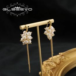 Pendientes Glseeevo Natural de agua de agua dulce de agua Pendientes para mujer Estilo coreano Luxury Elegant Bode Wedding Jewelry Glan