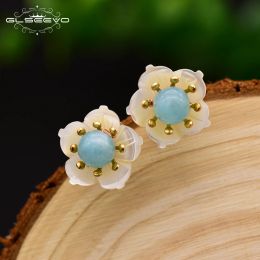 Boucles d'oreilles GLSEEVO Original fait à la main naturel Amazonite pierre bleue pour fille femmes boucles d'oreilles cadeau de fête bijoux fins Aretes 2019 GE0612