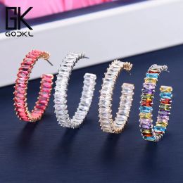 Oorbellen Godki 35 mm luxe multicolor kubieke zirconia grote hoepel oorbellen voor vrouwen bruiloft Dubai trendy oorbellen boucle d'Oreille femme