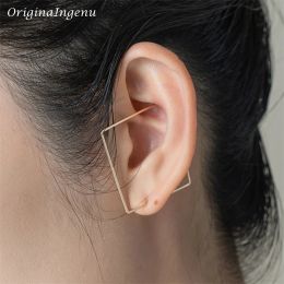 Pendientes Pendientes de oro Ear Cuff Ear Climber Pendientes cuadrados hechos a mano Relleno de oro / Joyería de plata 925 Pendientes minimalistas Oorbellen para mujeres