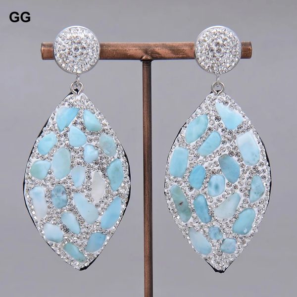 Boucles d'oreilles guaiguai bijoux naturel bleu natural larimar argent couleur hingestone pave boucles d'oreilles étouffe pour femmes bijoux cadeau