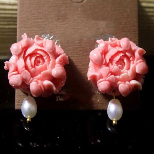 Pendientes Hibiscus Mutabilis Perla de agua dulce rosa coral flor pendientes Gancho Moda Regalo Joyería Clásico Año Nuevo Boda de agua dulce